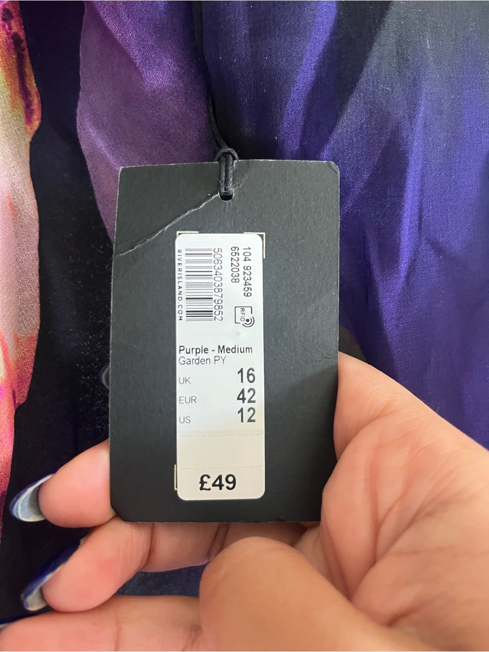 River Island Purple Floral Cowl Neck Maxi Dress with Pink & Green Accents - Picture 5 of 5